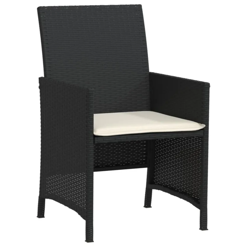 Bistro-Setti tyynyillä, 3-osainen, musta, polyrattana