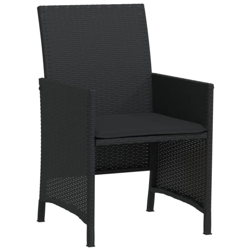 Bistro-Setti pehmusteilla, 3-os osat, musta, polyrattani