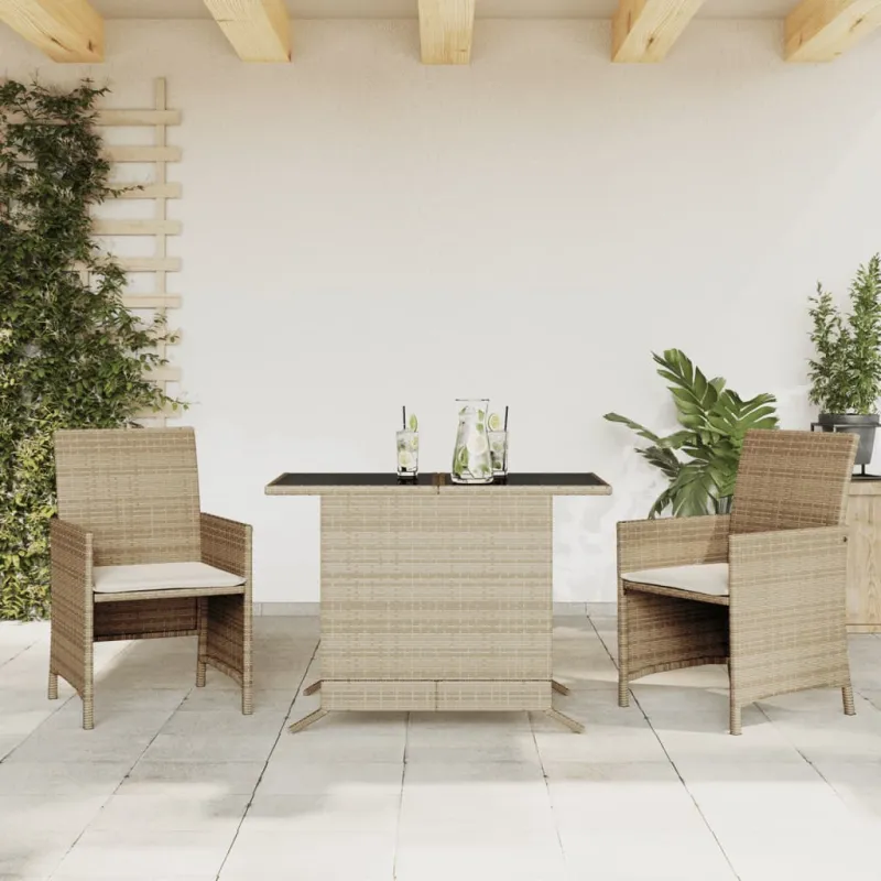 Bistro-Setti pehmusteilla, 3-os osat, hiekka, polyrattani