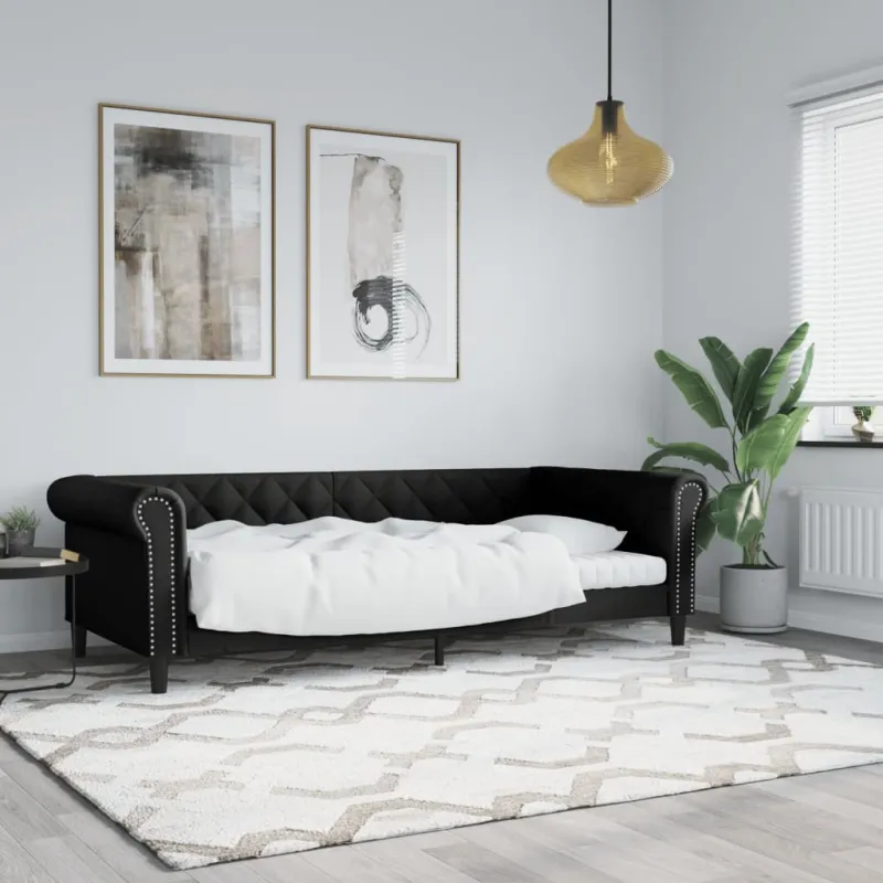 Sofa, juodos spalvos, 90x200cm, dirbtinė oda