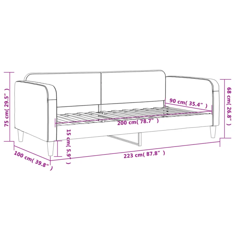 Sofa, šviesiai pilkos spalvos, 90x200cm, audinys