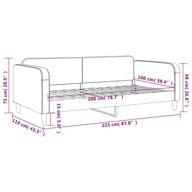 Sofa, šviesiai pilkos spalvos, 100x200cm, audinys