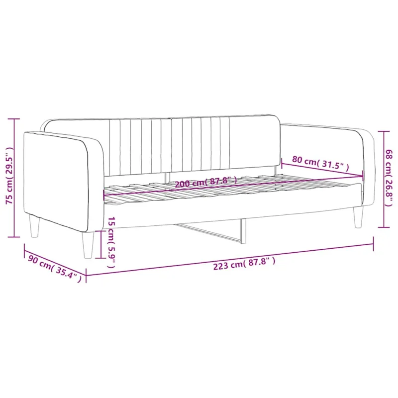 Sofa, mėlynos spalvos, 80x200cm, aksomas