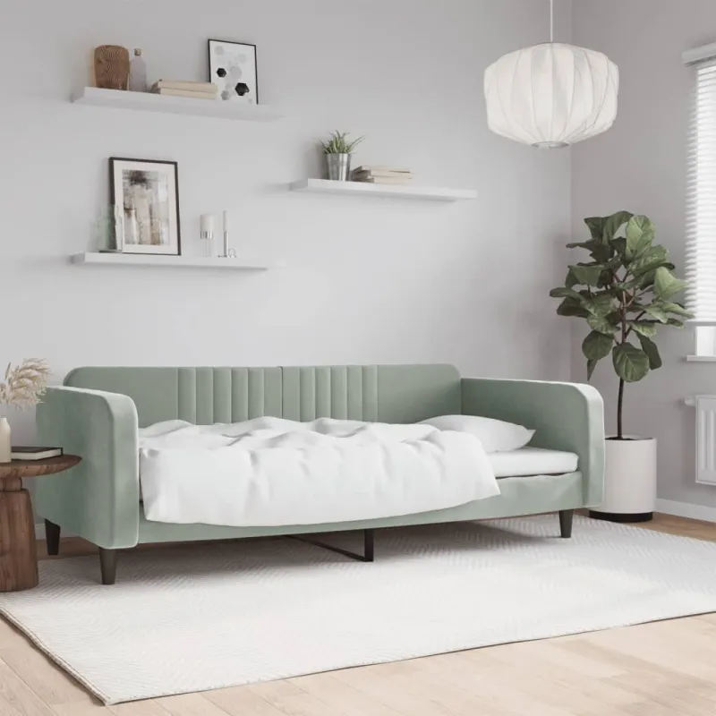 Sofa, šviesiai pilkos spalvos, 90x200cm, aksomas