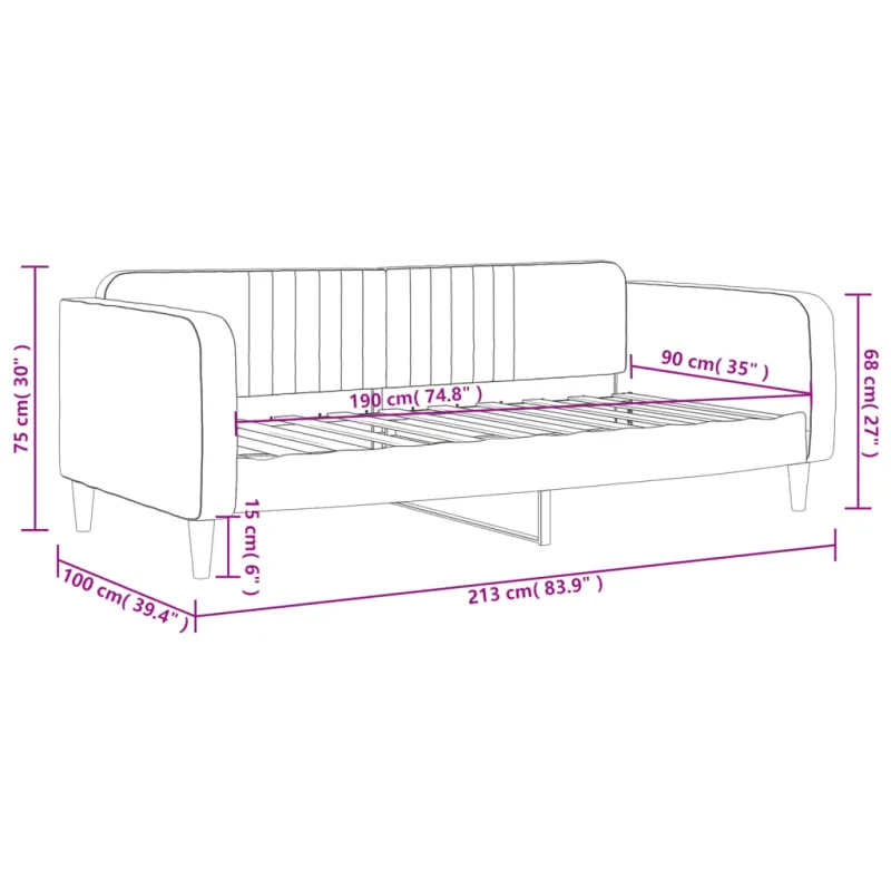 Sofa, šviesiai pilkos spalvos, 90x190cm, aksomas