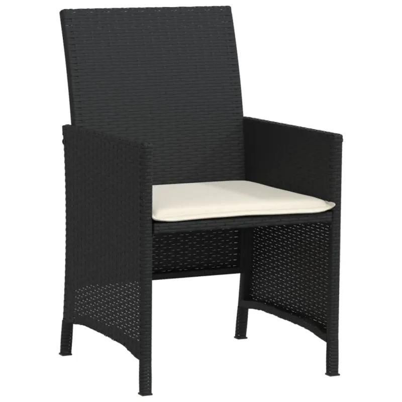 Bistro-Setti pehmusteilla, 3-os osat, musta, polyrattana