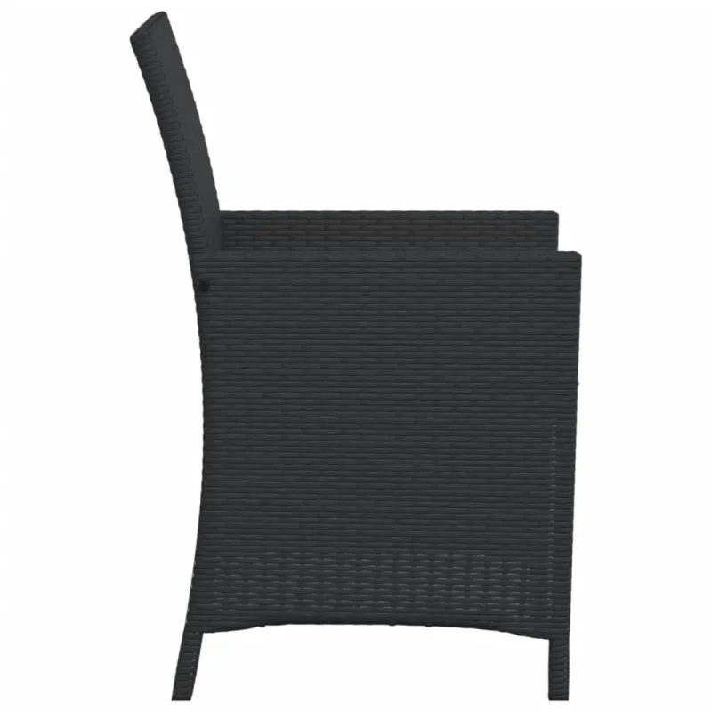Bistro-Setti pehmusteilla, 3-os osat, musta, polyrattana