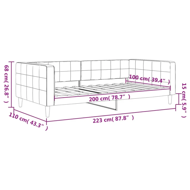 Sofa, juodos spalvos, 100x200cm, aksomas