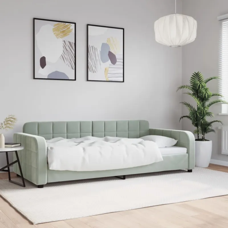 Sofa, šviesiai pilkos spalvos, 90x190cm, aksomas