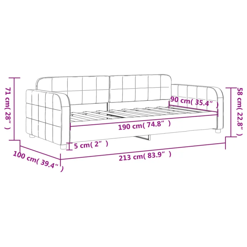 Sofa, juodos spalvos, 90x190cm, aksomas
