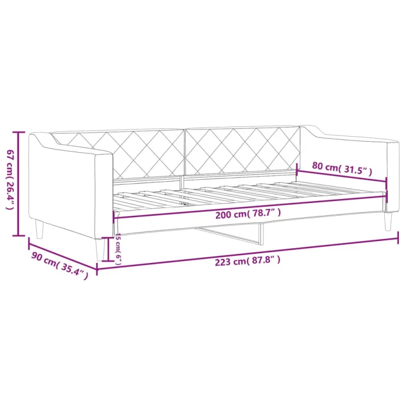 Sofa, tamsiai pilkos spalvos, 80x200cm, audinys