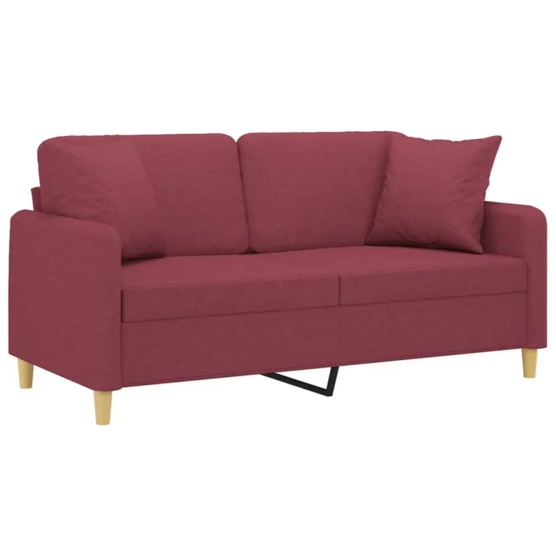 Dvivietė sofa su pagalvėlėmis, raudonojo vyno, 140cm, audinys