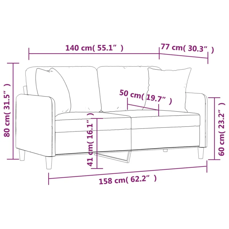Dvivietė sofa su pagalvėlėmis, raudonojo vyno, 140cm, audinys