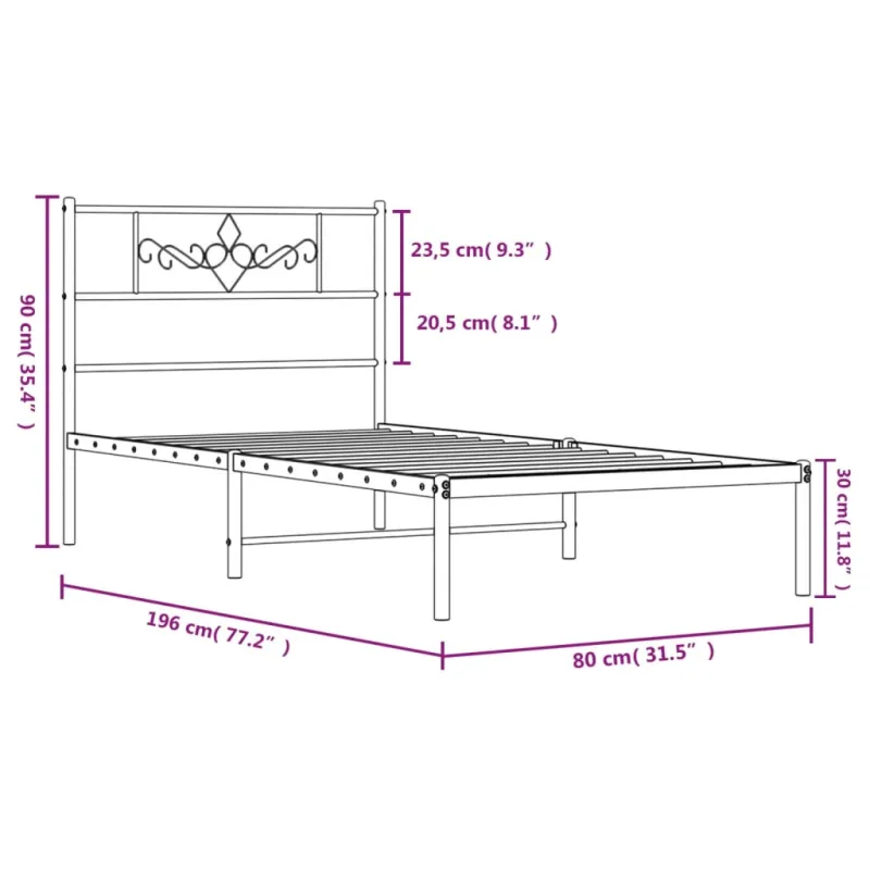Lovos rėmas be čiužinio, baltas, 75x190cm, metalas