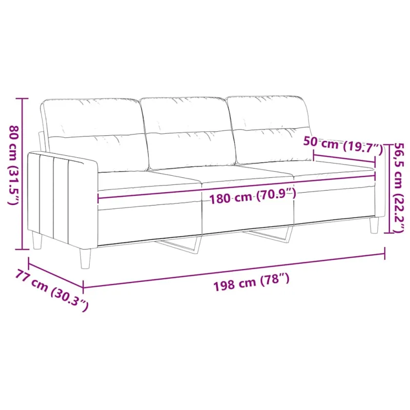 Trivietė sofa, šviesiai pilkos spalvos, 180cm, audinys