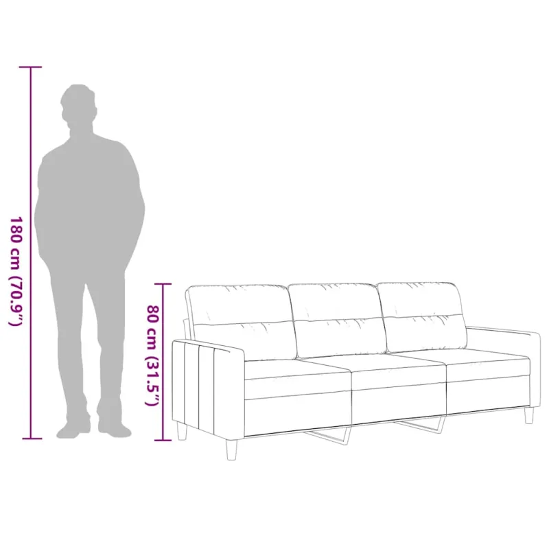 Trivietė sofa, šviesiai pilkos spalvos, 180cm, audinys