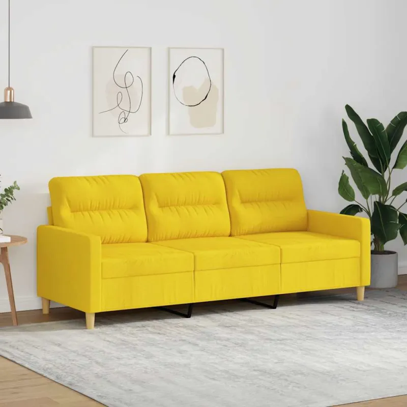 Trivietė sofa, šviesiai geltonos spalvos, 180cm, audinys