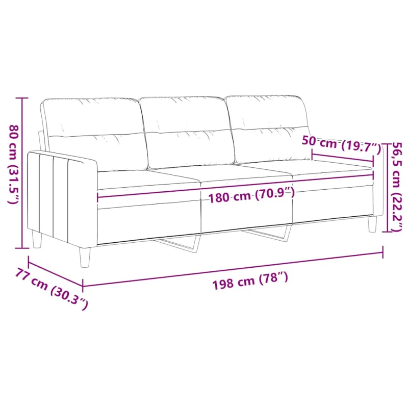 Trivietė sofa, šviesiai geltonos spalvos, 180cm, audinys