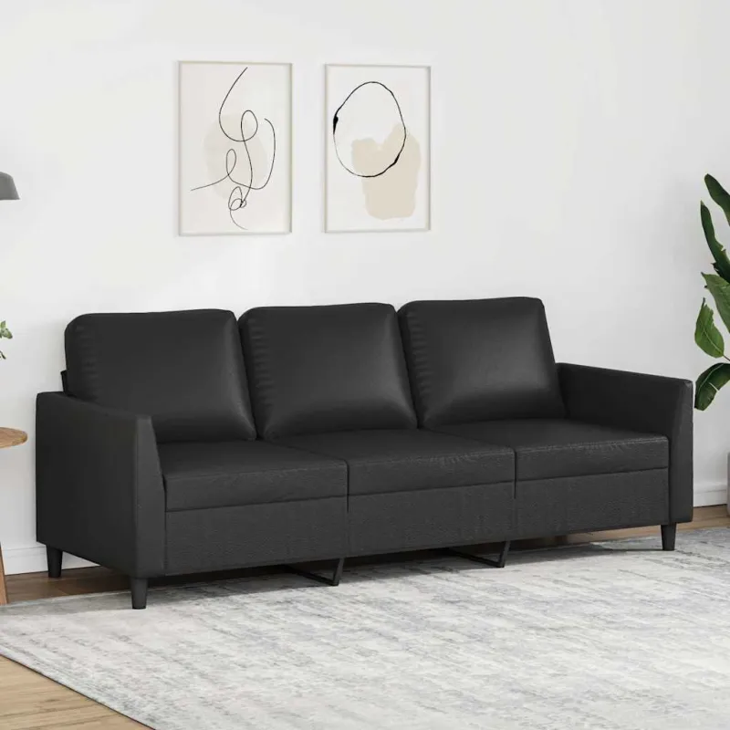Trivietė sofa, juodos spalvos, 180cm, dirbtinė oda