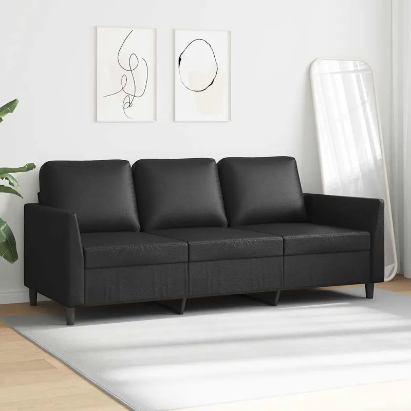 Trivietė sofa, juodos spalvos, 180cm, dirbtinė oda