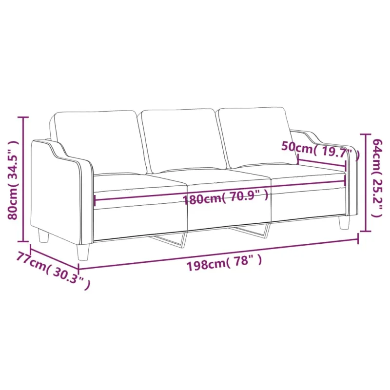 Trivietė sofa, šviesiai pilkos spalvos, 180cm, audinys