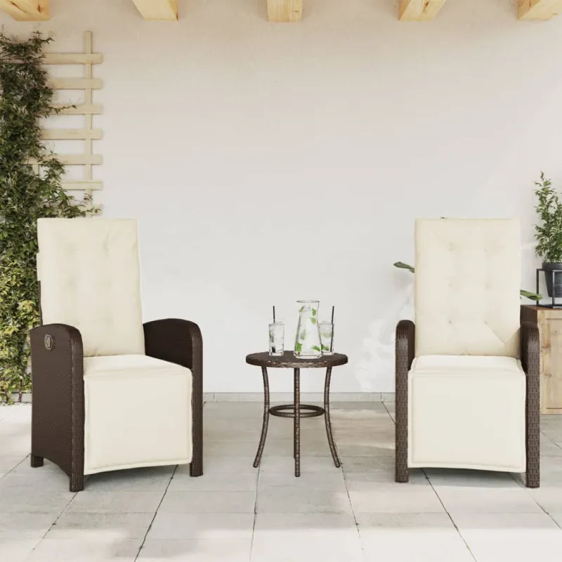 Bistro-Setti pehmusteilla, 3-os osat, ruskea, polyrattana
