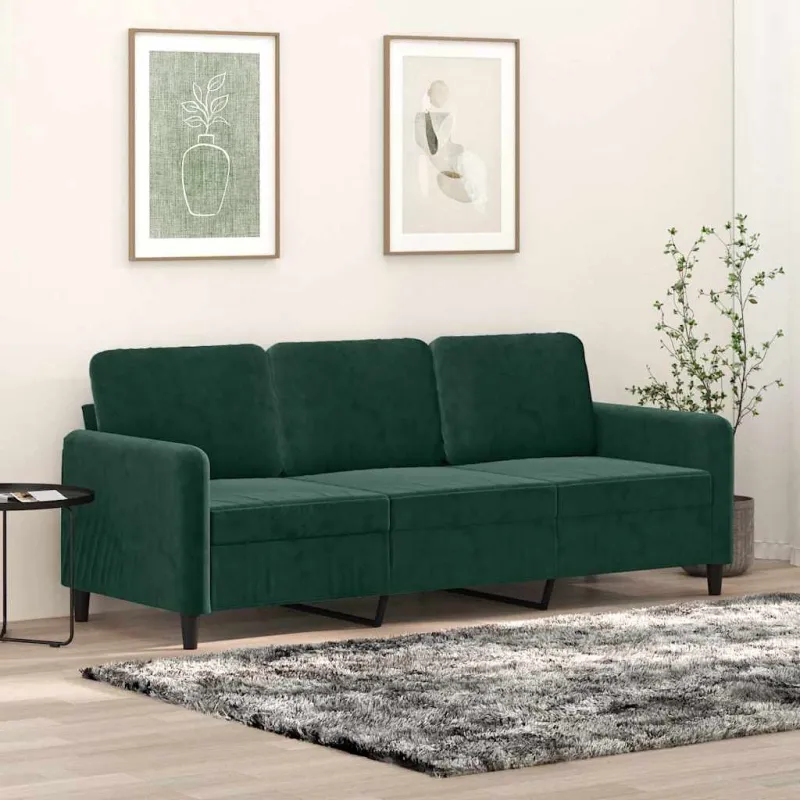 Trivietė sofa, tamsiai žalios spalvos, 180cm, aksomas