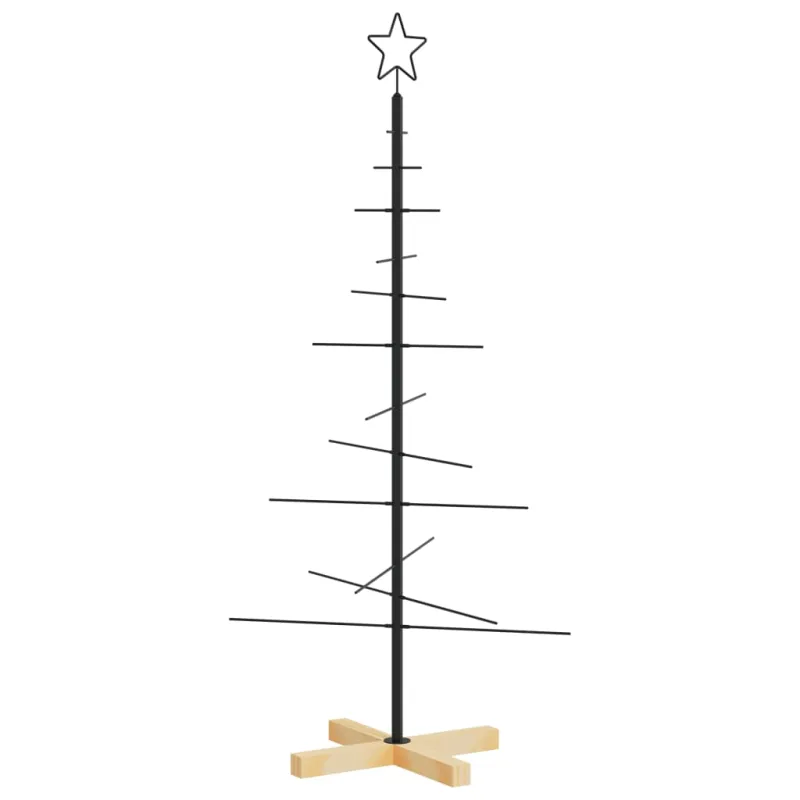 Metalinė Kalėdų eglutė su mediniu pagrindu, juoda, 120 cm
