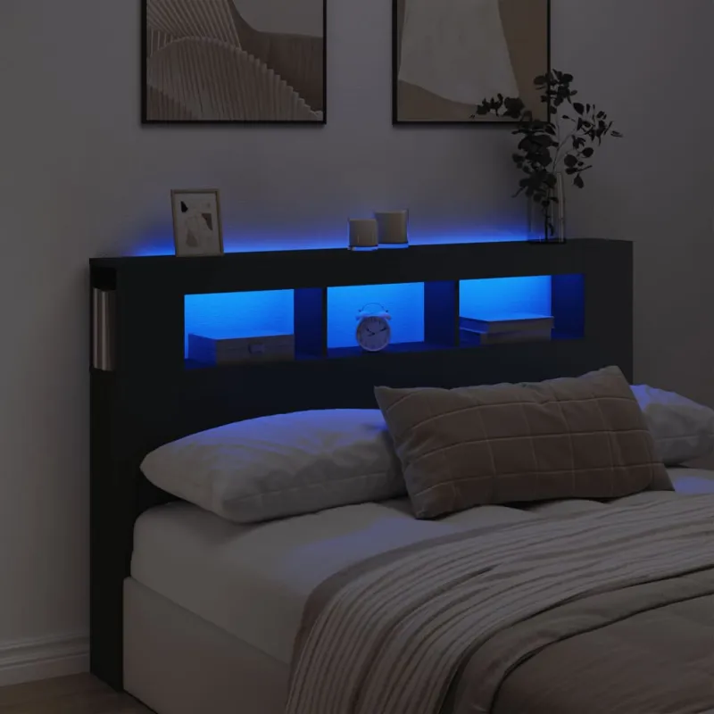 LED galvūgalis, juodas, 160x18,5x103,5cm, apdirbta mediena