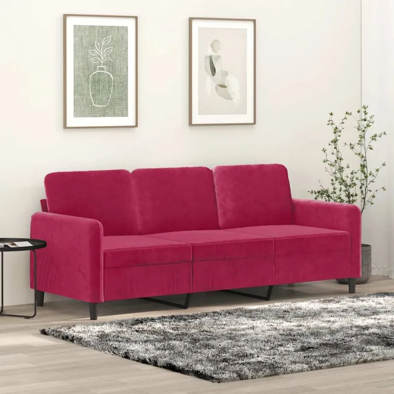 Trivietė sofa, raudonojo vyno spalvos, 180cm, aksomas