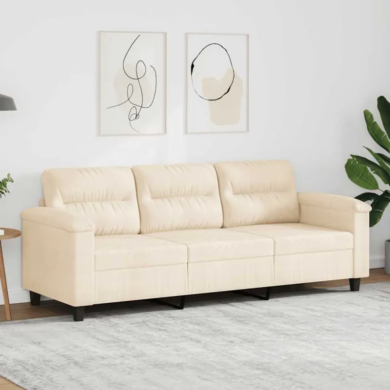 Trivietė sofa, smėlio spalvos, 180cm, mikropluošto audinys