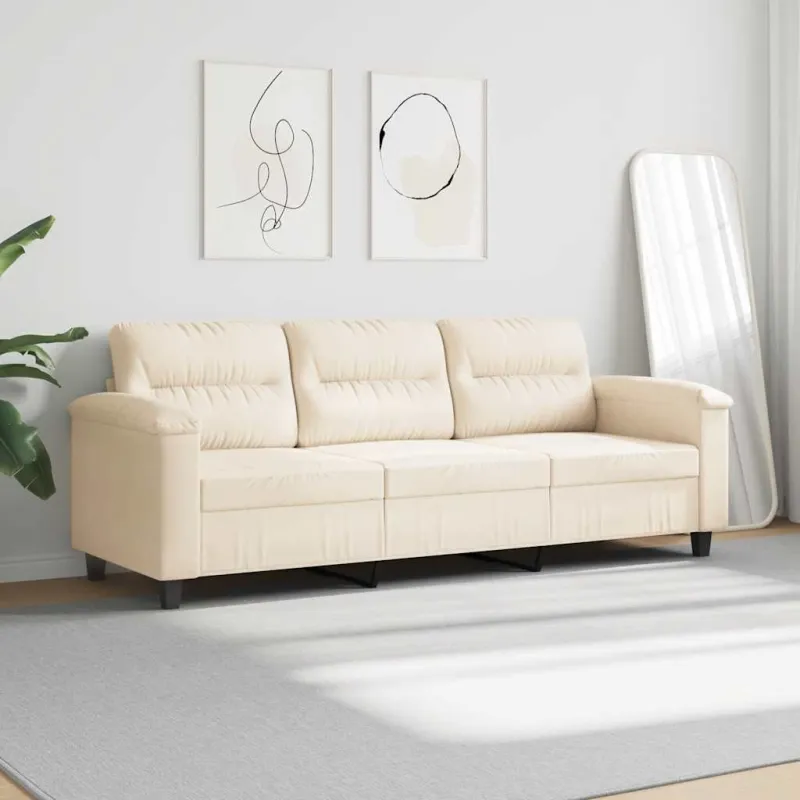 Trivietė sofa, smėlio spalvos, 180cm, mikropluošto audinys