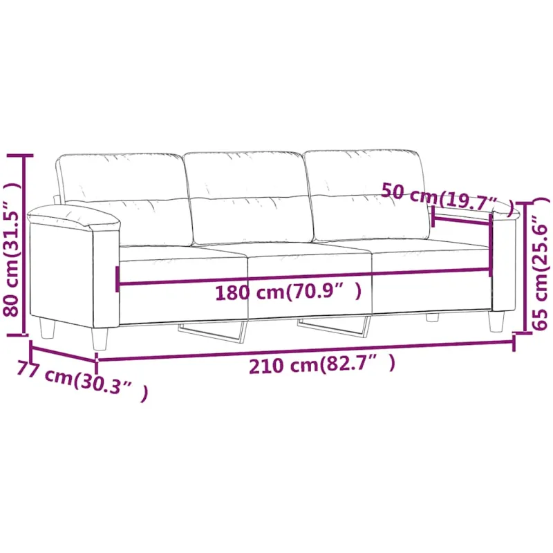 Trivietė sofa, smėlio spalvos, 180cm, mikropluošto audinys