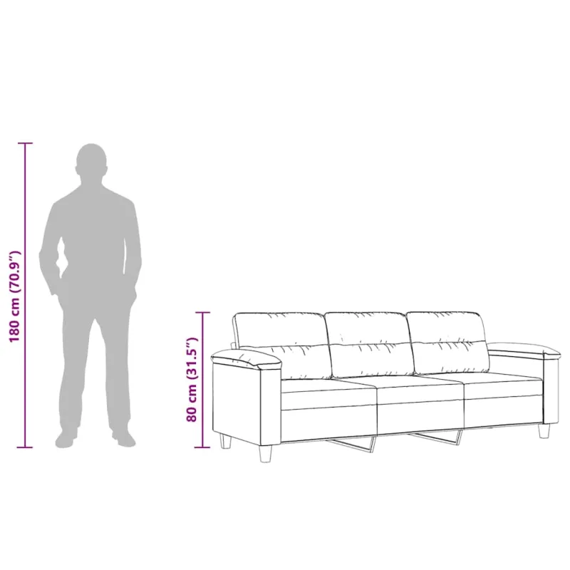 Trivietė sofa, smėlio spalvos, 180cm, mikropluošto audinys