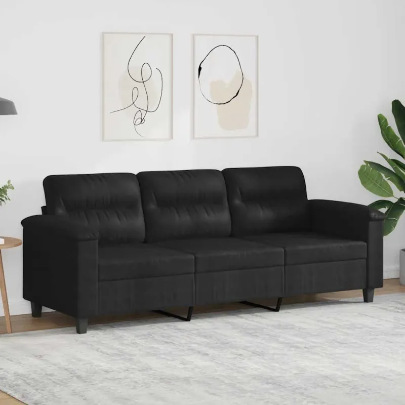 Trivietė sofa, juodos spalvos, 180cm, mikropluošto audinys