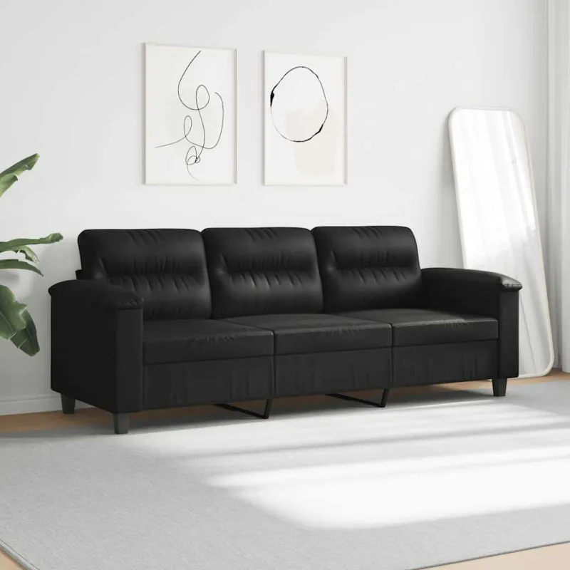 Trivietė sofa, juodos spalvos, 180cm, mikropluošto audinys