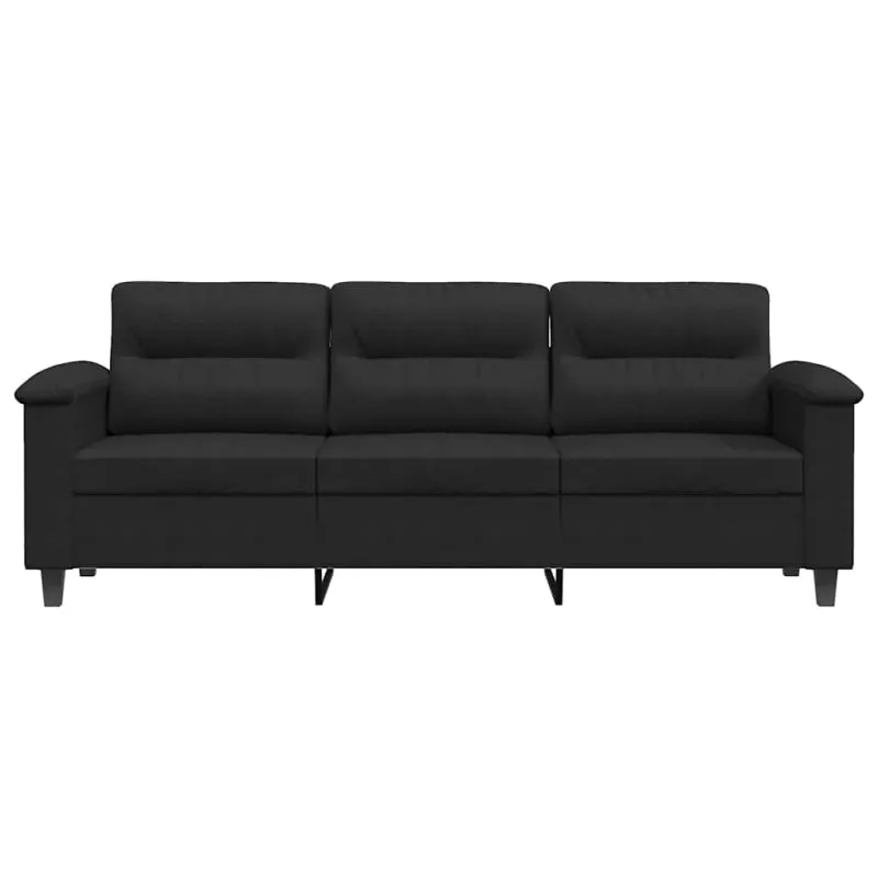 Trivietė sofa, juodos spalvos, 180cm, mikropluošto audinys