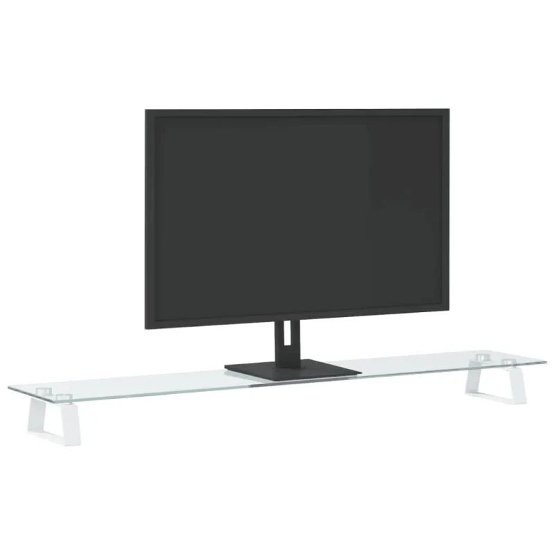 Monitoriaus stovas, baltas, 100x20x8cm, stiklas ir metalas