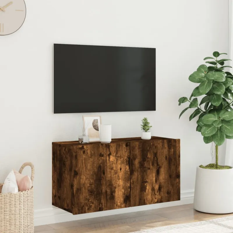 Prie sienos montuojama TV spintelė, dūminio ąžuolo, 80x30x41cm