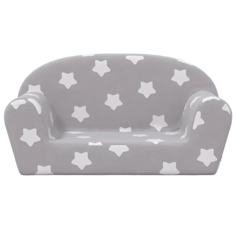 Vaikiška dvivietė sofa, pilka, minkštas pliušas, su žvaigždėmis