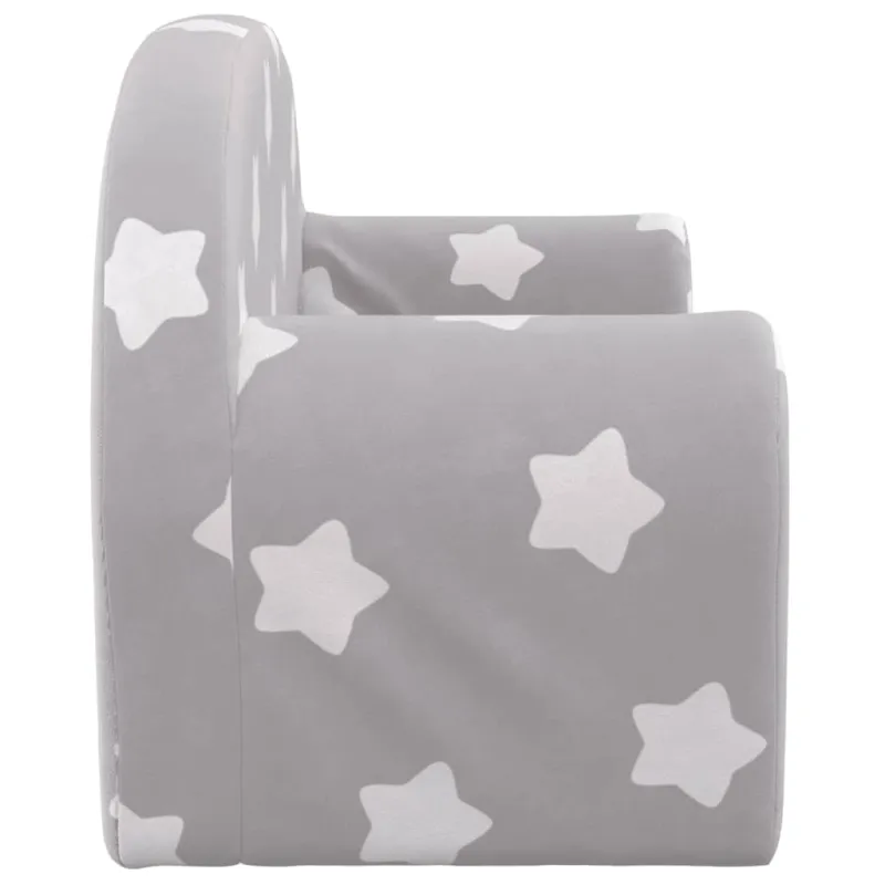 Vaikiška dvivietė sofa, pilka, minkštas pliušas, su žvaigždėmis