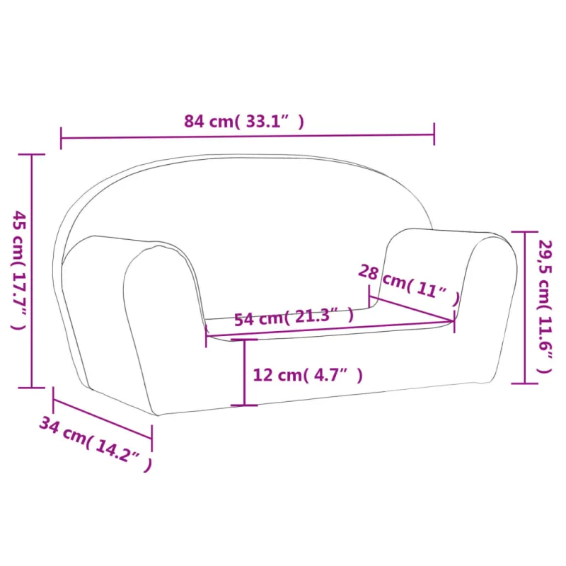 Vaikiška dvivietė sofa, pilka, minkštas pliušas, su žvaigždėmis