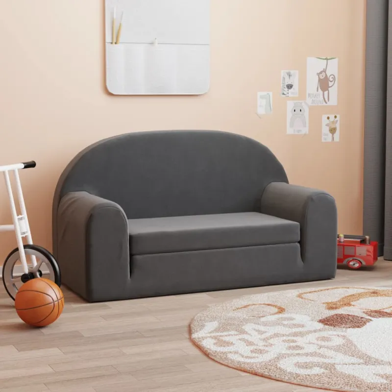 Vaikiška dvivietė sofa-lova, antracito, minkštas pliušas