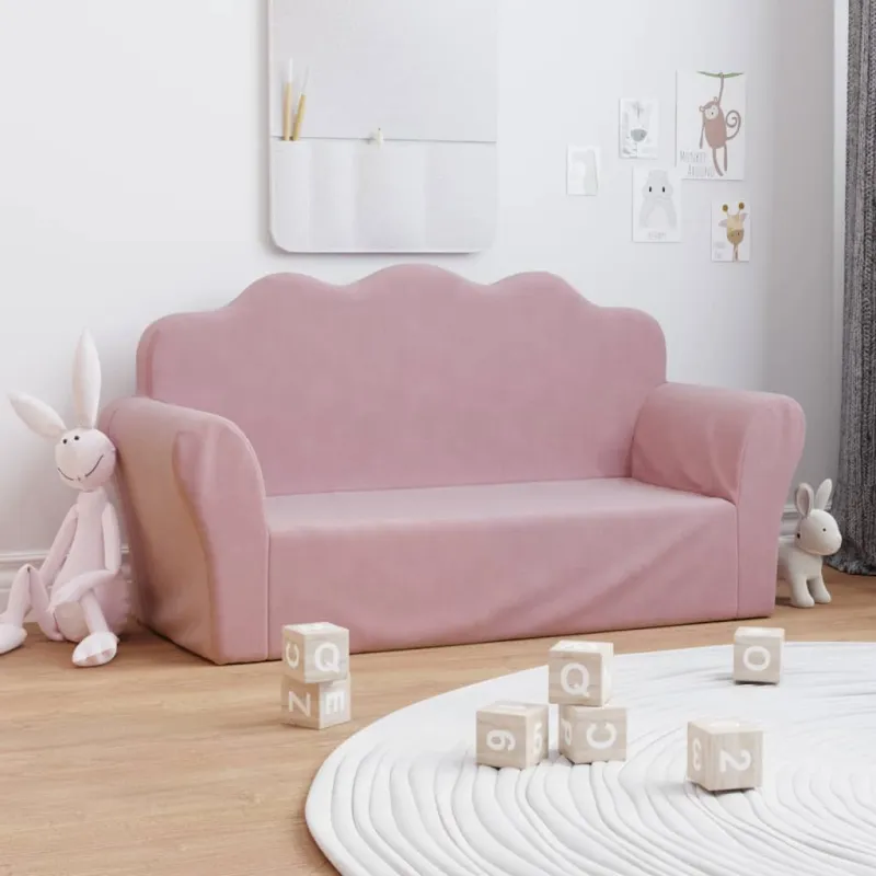 Vaikiška dvivietė sofa, rožinė, minkštas pliušinis
