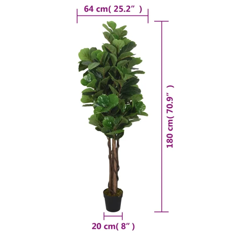 Dirbtinis lyralapis fikusas, žalios spalvos, 180cm, 232 lapai