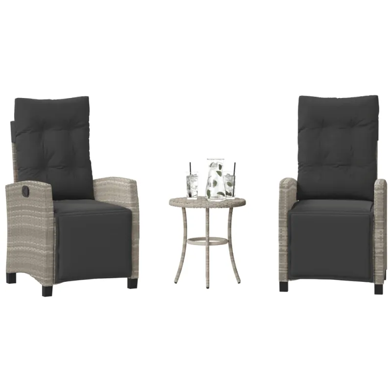 Bistro-Setti pehmusteilla, 3-os osat, harmaa, polyrattaniâ