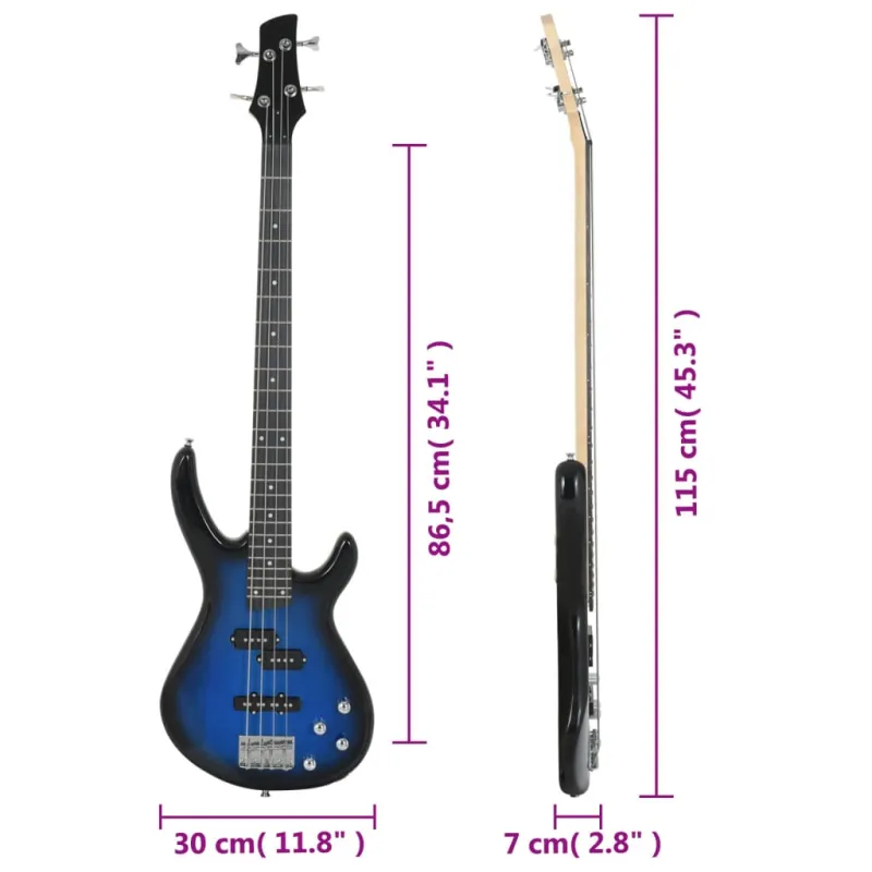 Elektrinė bosinė gitara pradedantiesiems, mėlyna/juoda, 4/4 46"