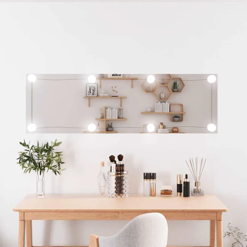 Sieninis veidrodis su LED lemputėmis, 30x100cm, stiklas