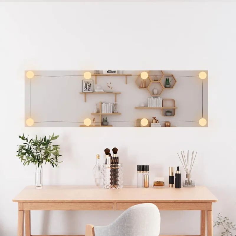 Sieninis veidrodis su LED lemputėmis, 30x100cm, stiklas