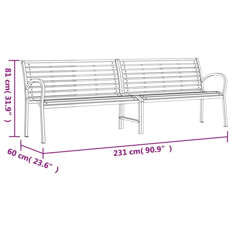 Dvigubas sodo suoliukas, juodos spalvos, 231cm, plienas ir WPC